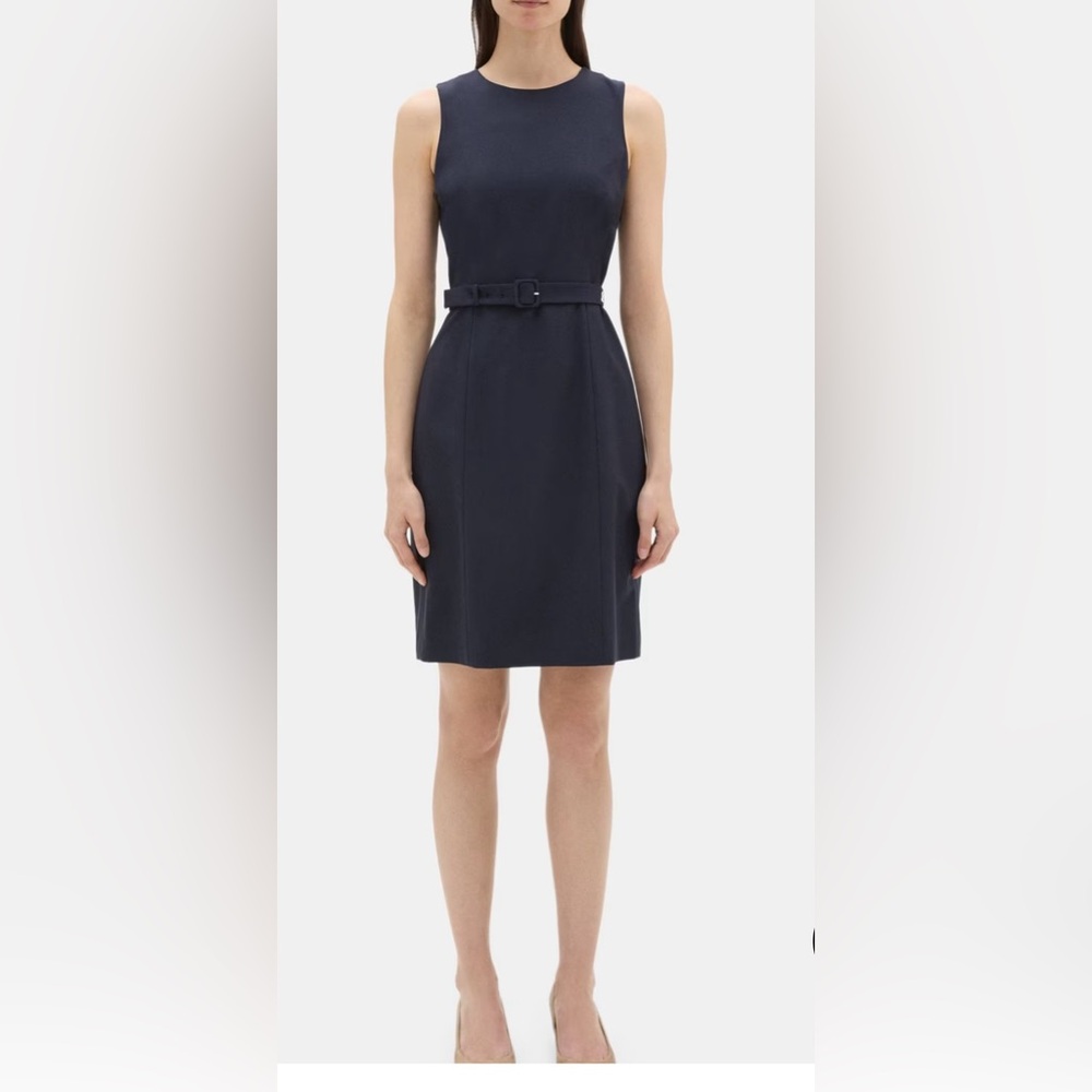 THEORY - Size 4 - Belted Dress In Sevona Stretch Wool - Navy